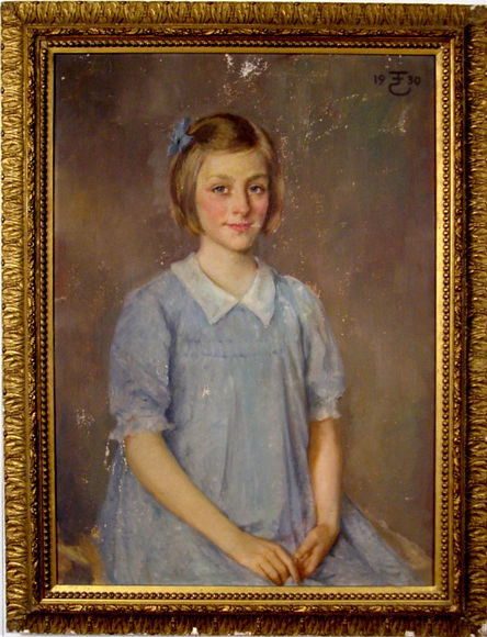 SIGNED EBEN FARRINGTON COMINS O/C PORTRAIT: Eben Farrington Comins, portrait, o/c, 36" x 26", monogrammed 'UR', dated 1930. Framed. Some paint loss.