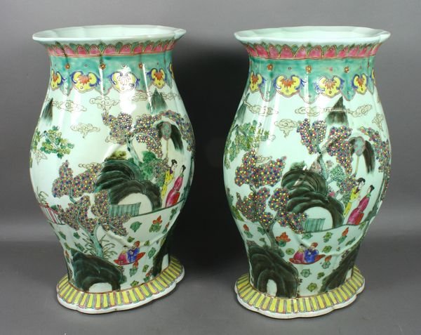 Pair of 20th C. Chinese Famille Rose Vases