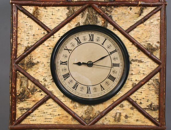 20th C. Adirondack-style Twig & Birchbark Clock - 2