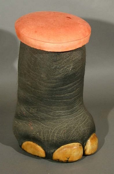 19th Century Elephant Foot Stool with Leather To