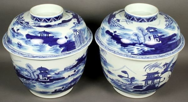 20th C. Chinese Canton Porcelain Covered Bowls