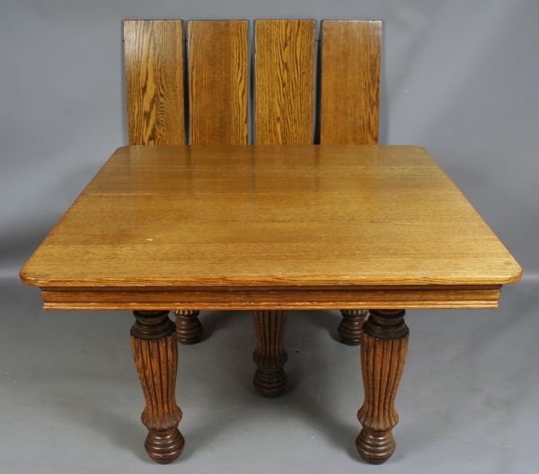 Late 19th C. Golden Oak Table w/ Four Leaves