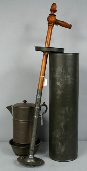 19th C. ENGLISH TIN BUTTER CHURN & COFFEE POT - 2