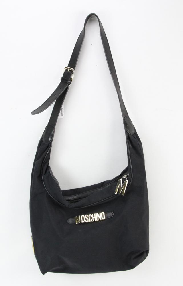 Moschino Redwall Nylon Black Hobo Bag: Moschino nylon black hobo bag by Redwall, made in Italy, 14" x 12 1/2". Provenance: From a West Palm Beach, Florida estate.