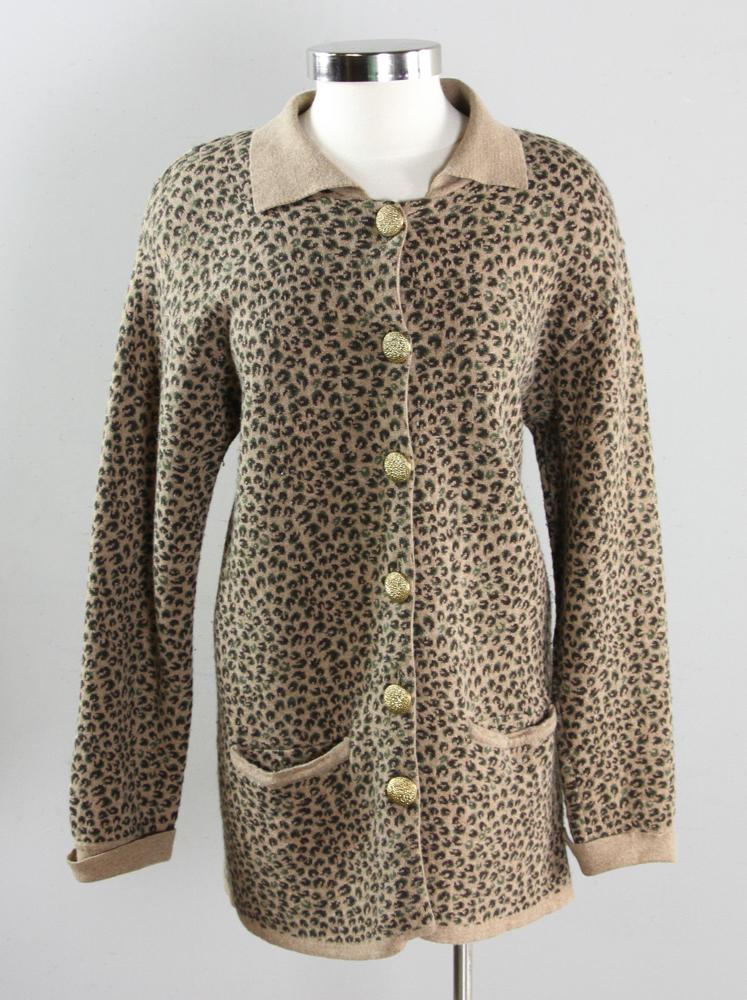 Yves Saint Laurent Variation Cardigan: Yves Saint Laurent Variation animal print knit long cardigan, size 40. Provenance: Boston, Massachusetts collection.