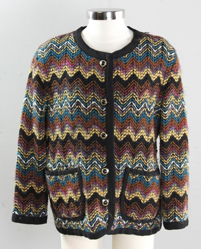 Yves Saint Laurent Variation Cardigan: Yves Saint Laurent Variation wool and mohair cardigan, size 44, US 12. Provenance: Boston, Massachusetts collection.