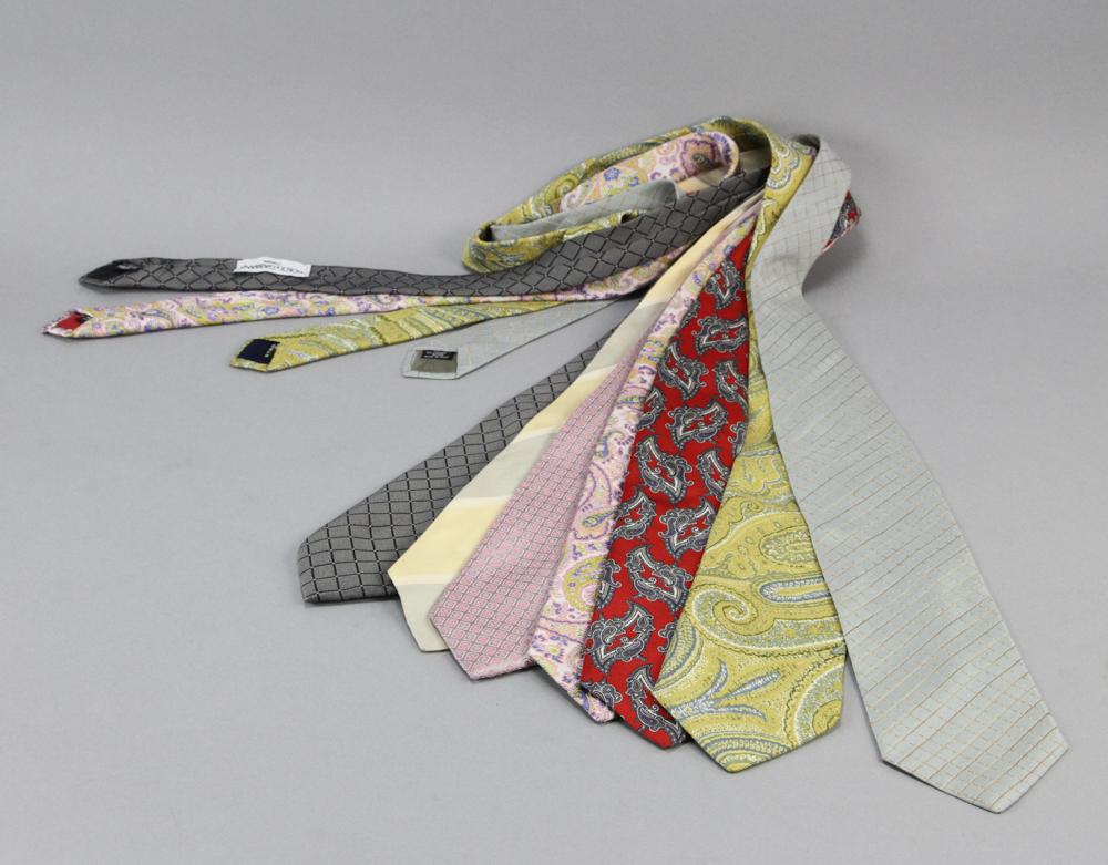 Seven Designer Ties: Group of seven (7) ties, to include: Armani, Dolce Gabbana, Giorgio Mariani, Paul Smith, Christian Dior, and Etro. Provenance: From a Montecito, California estate.