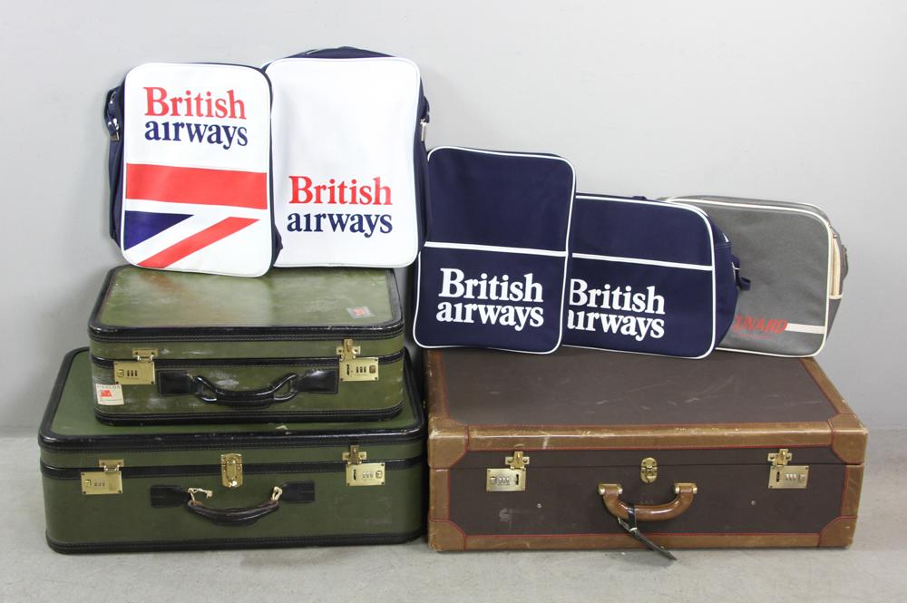 Three Luggages with Contents: Three pieces of luggage with contents, to include: Italian made "Dinoffer" leather bound canvas hardside suitcase, 29 3/4" x 18 1/4" x 9"; "Corbin Sesamee" hardside suitcase, 26 1/4" x 16 1/2" x 9"; "