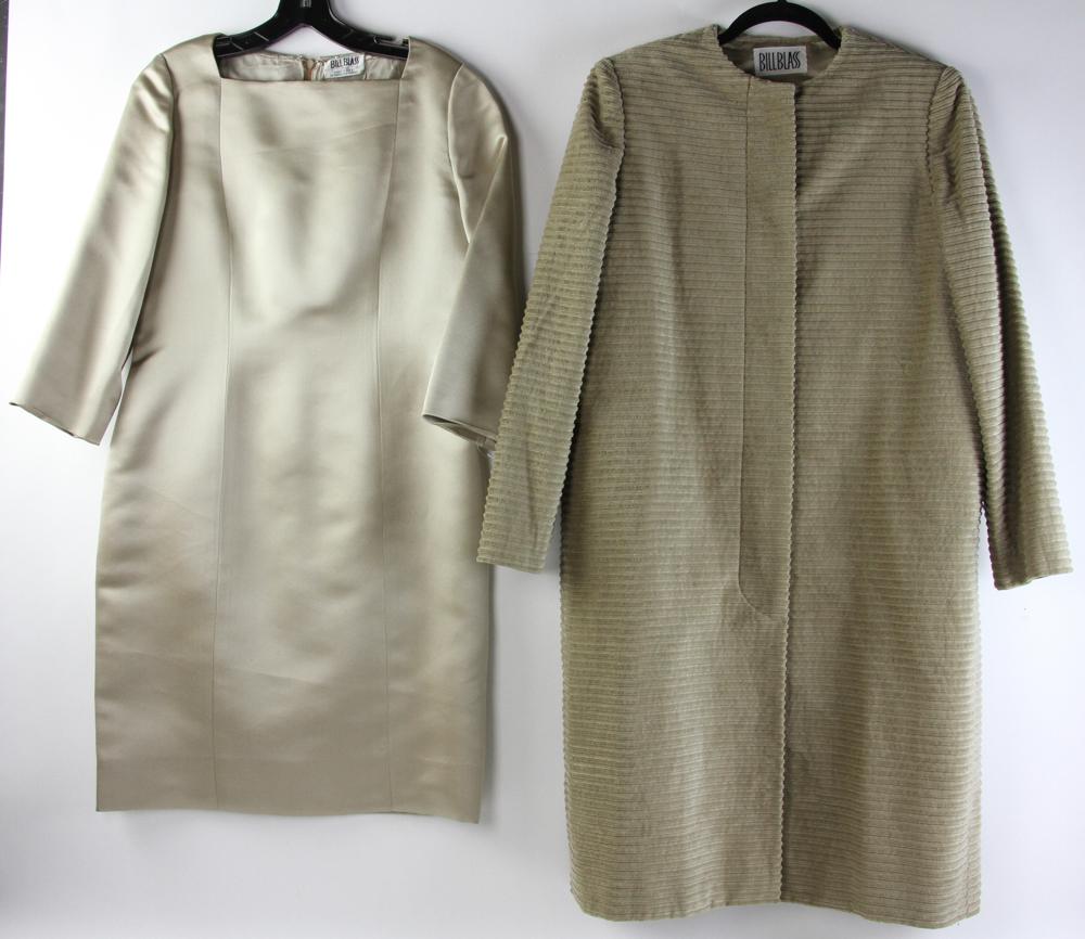 Bill Blass Vintage Silk Dress and Corduroy Overcoat: Bill Blass vintage silk dress and corduroy overcoat. Size M. Good condition.