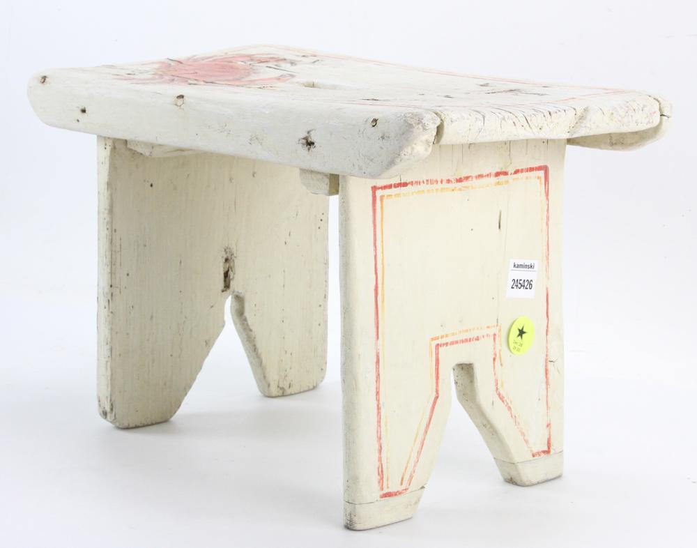 Country Painted Stool with Crab Painted Top: Country painted stool with crab painted top, 10" H x 17" W x 9" D.