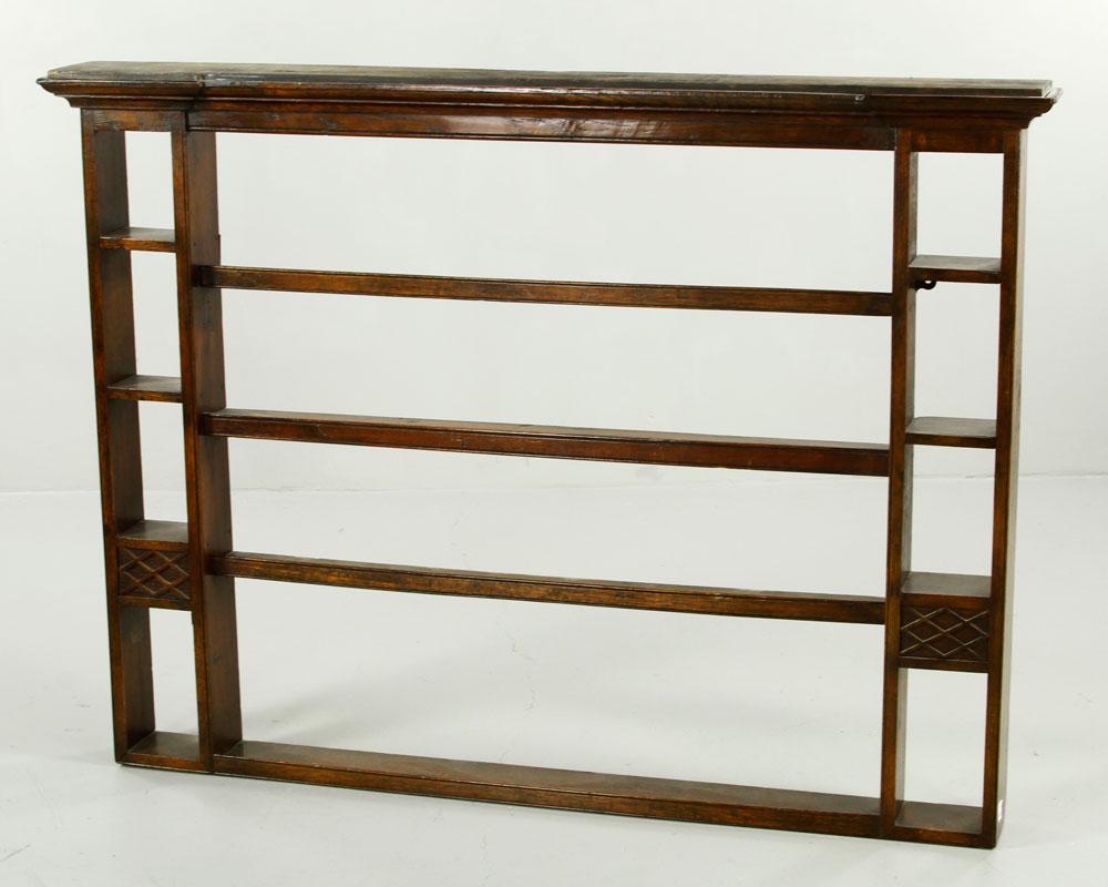 English Wall Mounted Plate Rack: English wall mounted plate rack, 38 1/4" H x 51 3/4" W x 5 3/4" D.
