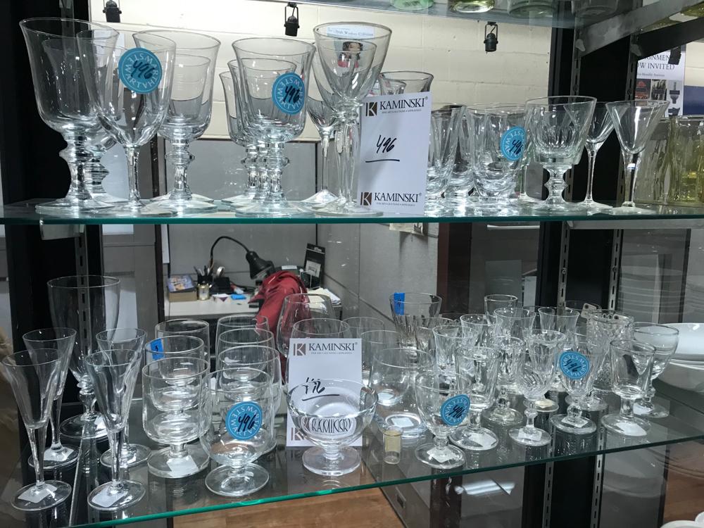 Large Collection of Stemware: Large collection of stemware, juice glasses, wine glasses, etc.