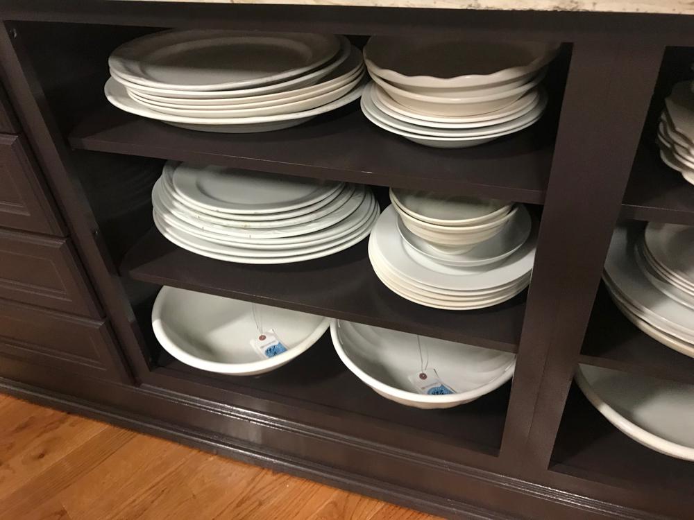 English Ironstone and Martha Stewart Plates: Large collection of English ironstone, to include: platters, trays, mixing bowls, also with Martha Stewart plates, etc.