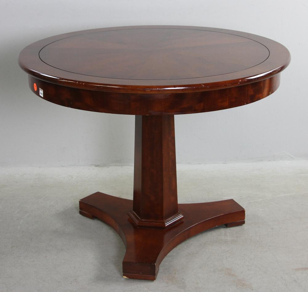 Empire Style Pedestal Dining Table: Empire-style pedestal dining table, 29" H x 38" diameter. Provenance: West Palm Beach, Florida collection.