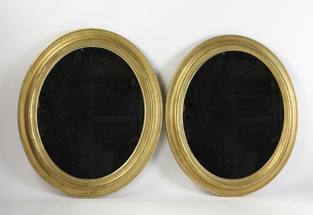 Pair of Victorian Gold Leaf Oval Mirrors: Pair of Victorian gold leaf oval mirrors, 21" x 18". Provenance: From a Beacon Hill, Boston estate.
