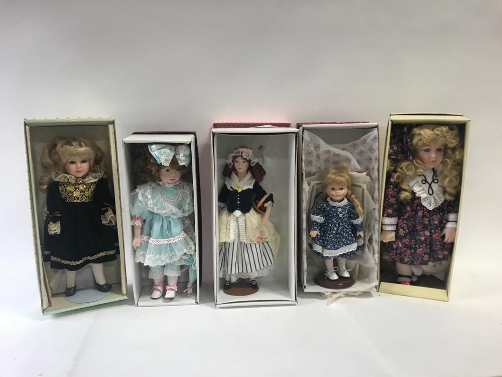 Five Dolls: Group of dolls, to include: Effanbee, Dynasty, Elizabeth Grey, and Victoria Ashley, (5) dolls total. Provenance: From a Norwalk, Connecticut estate.