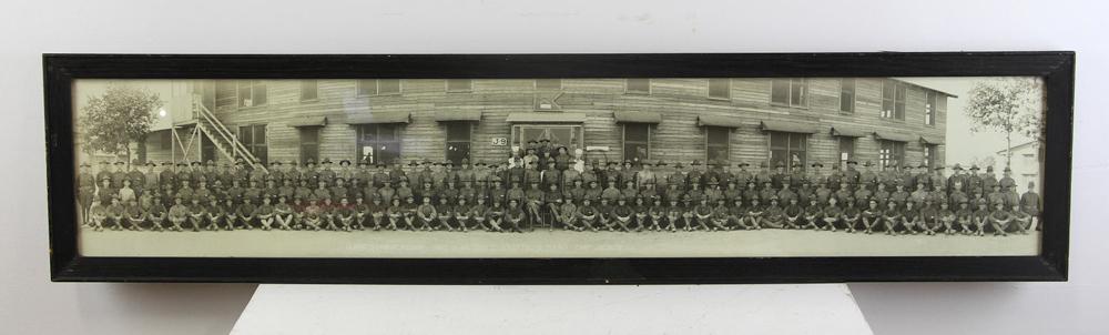 Framed Panoramic Photo: Panoramic photo of Lt. Hans Schmidt Jr. Comdg. Part of Battery C. 16th Battalion F.A.R.D., Camp Jackson, South Carolina, framed 10" x 42".
