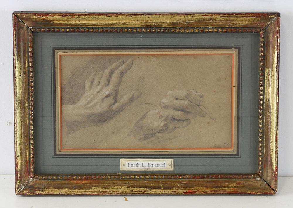 Franklin L Emanuel, Drawing of Hands: Franklin L. Emanuel, drawing of hands, 1881 Royal Academy inscription verso, 4" x 6 1/2", framed 7" x 10". Provenance: From a Manhattan, New York estate.