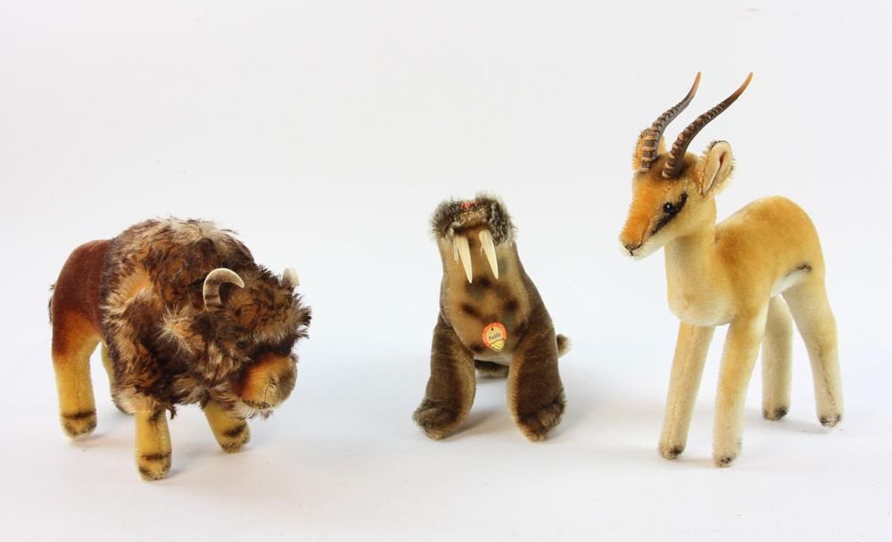 Three Steiff Animals: Steiff animals, group of three. Provenance: From a Medford, Massachusetts estate.