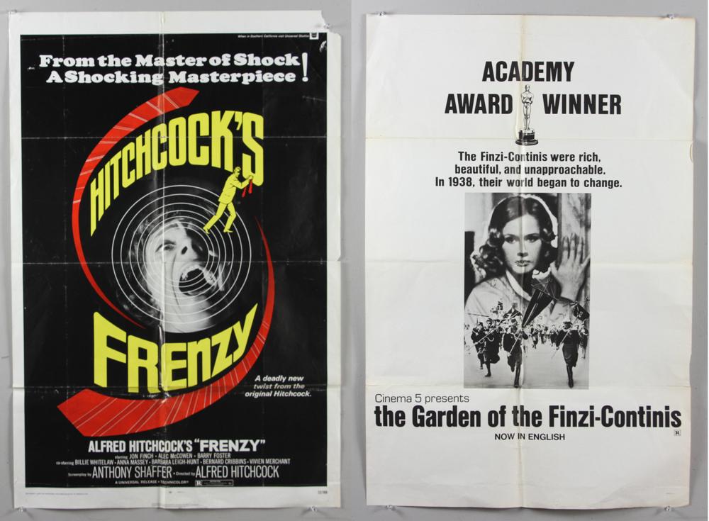 Two Vintage Movie Posters: Two vintage posters, to include: Alfred Hitchcock's "Frenzy" (1972) and Vittorio DeSica's "The Garden of the Finzi-Continis" (1970). Provenance: From a Florida estate.