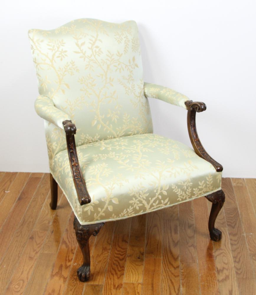 George III Style Mahogany Armchair: George III-style mahogany armchair, 39" H x 33" L x 29" W. Provenance: From a Wantagh, New York estate.