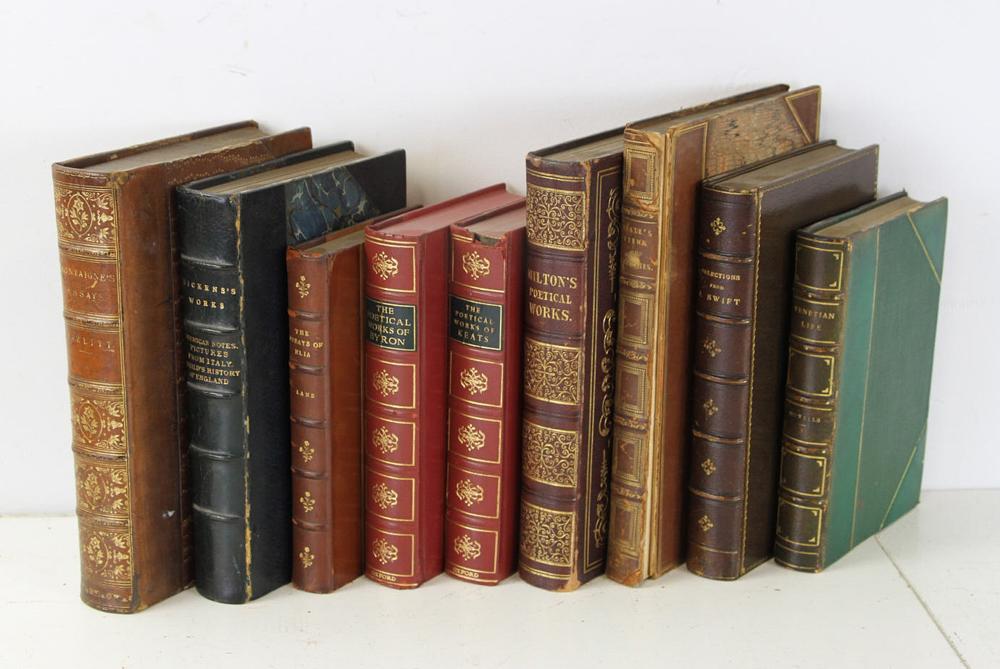 Group of Books: Group of books, to include: "Venetian Life" by William Dean Howells; "Selections from the Prose Writings of Jonathan Swift", #45, Charles Whittingham; "Views of the Most Interesting Collegiate and Par
