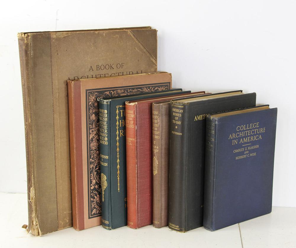 Group of Books: Group of books, to include: "American Homes of To-day" by Augusta Owen Patterson, 1924; "College Architecture in America" by Charles Z. Klauder, Herbert C. Wise, 1929; "Domestic Architecture in Rural 