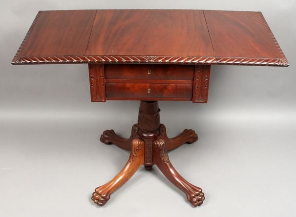 19th C. Mahogany 2-Drawer Drop-leaf Table - 2
