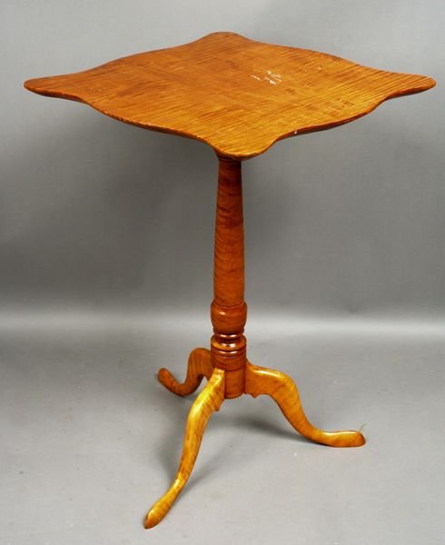 20th Century Tiger Maple Tip-Top Candlestand