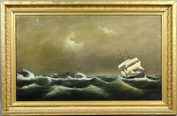 Clement Drew, Twin Lights From Gloucester, o/c: Clement Drew (American, 1806-1889), Twin Lights from Gloucester, o/c, 18" x 30", in frame 23" x 35 1/2", signed LR. Good condition.