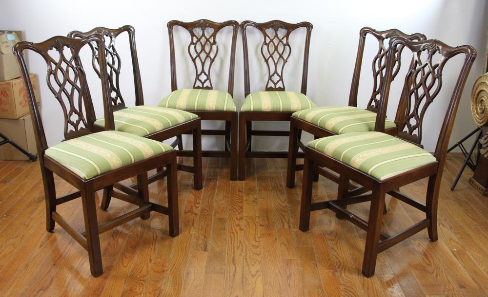 Councill Craftsman Chippendale Style Chairs: Councill Craftsman Chippendale-style mahogany chairs, set of six (6). Provenance: From a Manchester, Massachusetts estate.