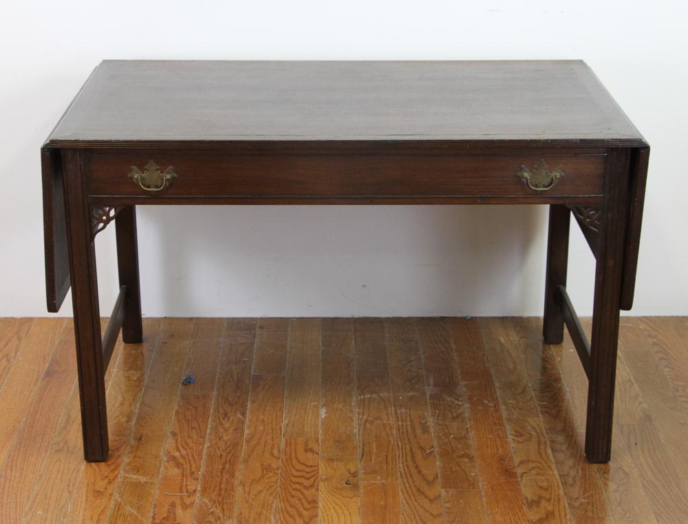 Chippendale Mahogany Drop Leaf Table: Chippendale mahogany drop leaf table, 28" H x 73" W x 28" D. Provenance: From a Delray Beach, Florida estate.