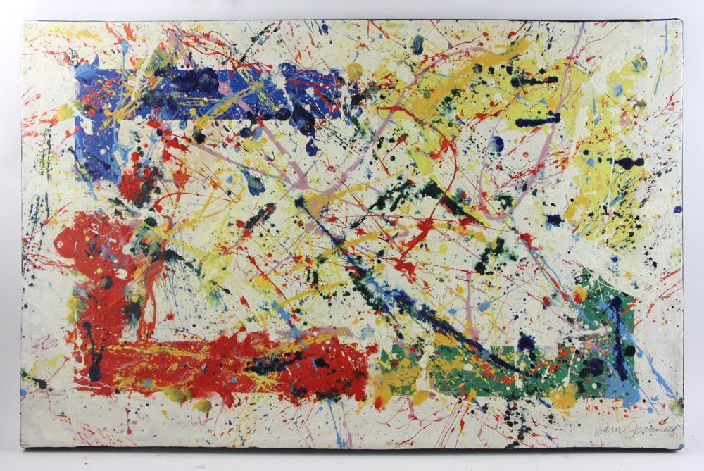 Signed Sam Francis, Abstract, Oil on Canvas: Abstract painting, signed Sam Francis, oil on canvas, 21" x 33". Provenance: From an Orange, California estate.