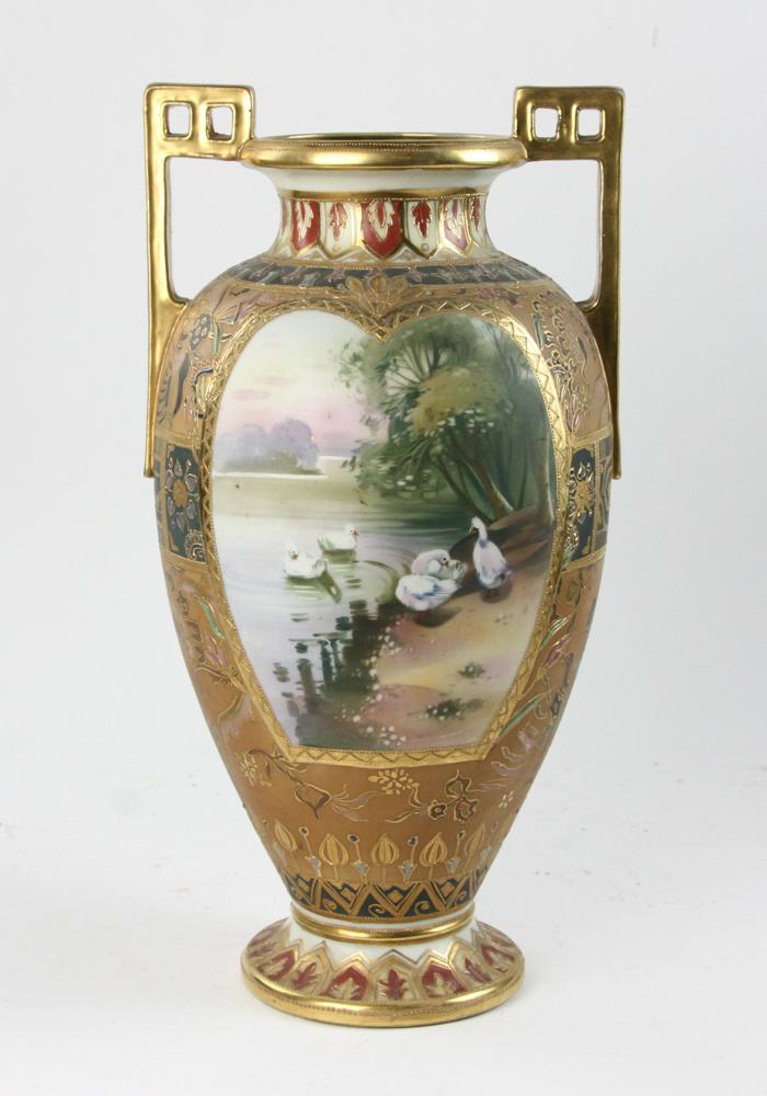 Rare Nippon Egyptian Revival Hand Painted Vase: Rare Nippon Egyptian Revival hand-painted vase. Provenance: From a Swampscott, Massachusetts estate.