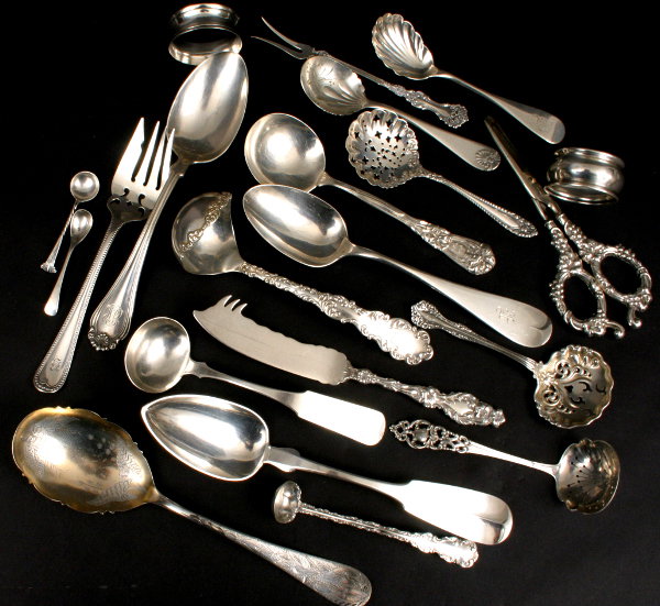 21 PCS OF STERLING & COIN SILVER SERVING PIECES