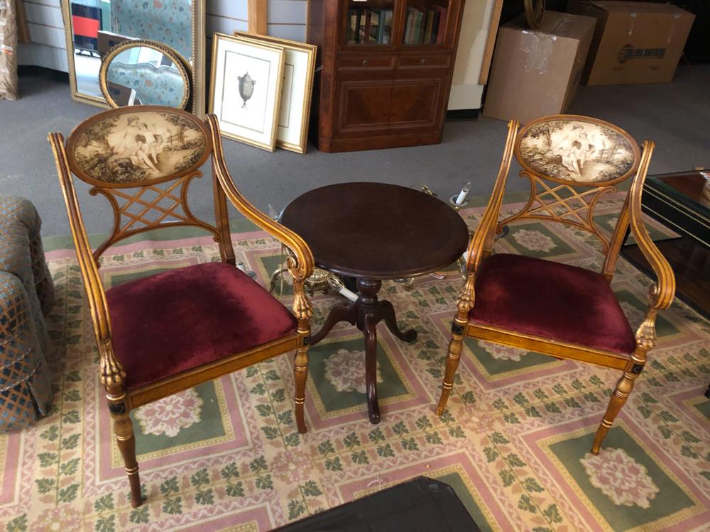 PAIR OF FRENCH CHAIRS WITH PAINTED BACK LOT/2 (1 of 1)