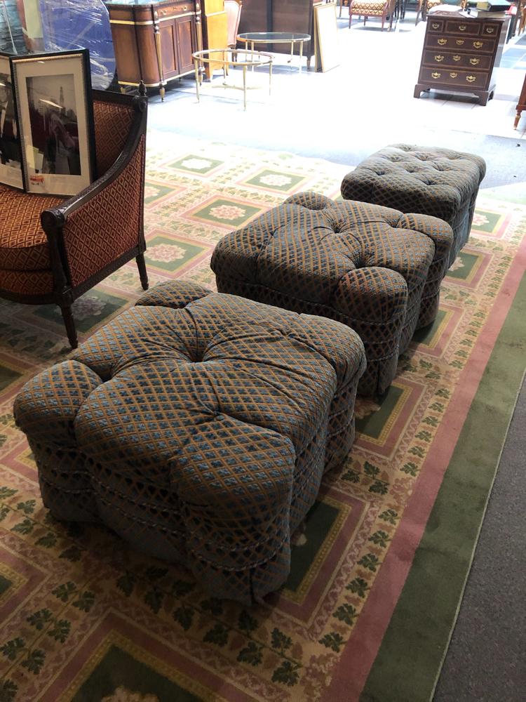LOT OF 3 BLUE OTTOMANS (1 of 1)