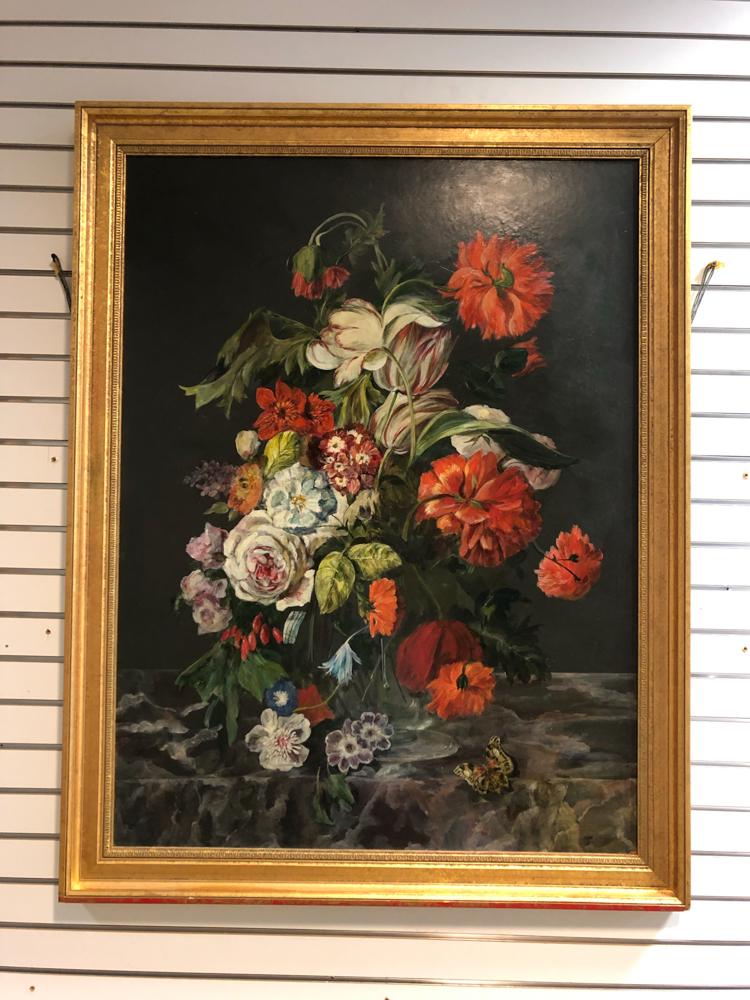 PAINTING LARGE FLORAL STILL LIFE GOLD FRAME (1 of 1)