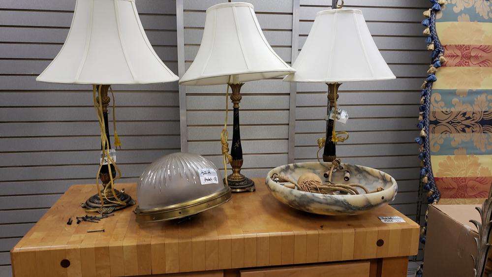Lot of 3 Brass and Black Ebonized Lamps, One Pair (1 of 1)