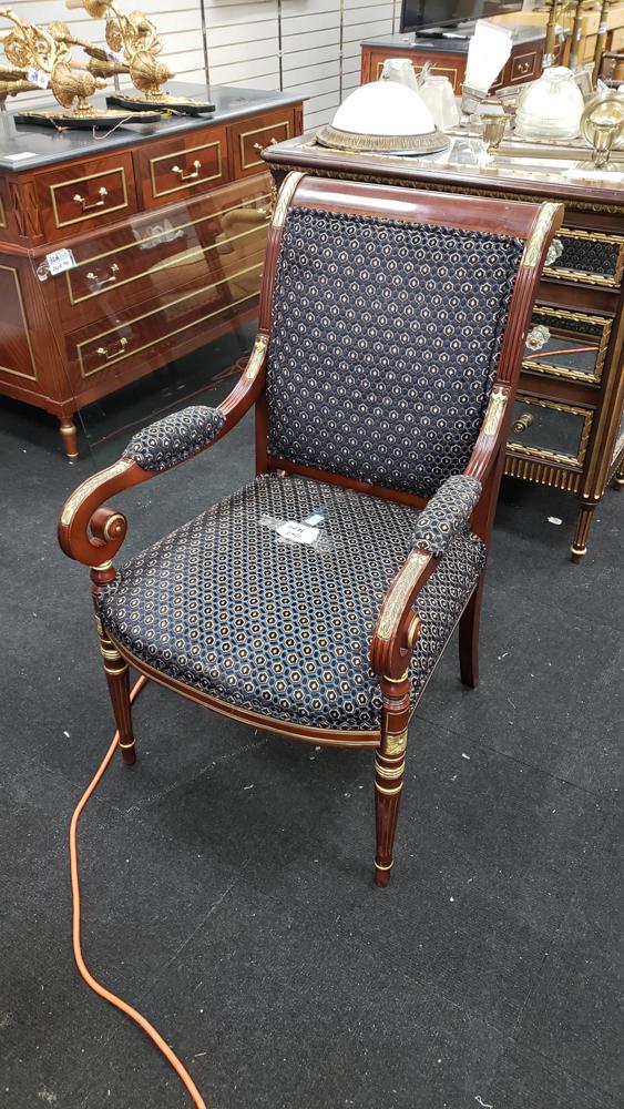 French Regency-style Mahogany Armchair Blue Upholstery (1 of 1)