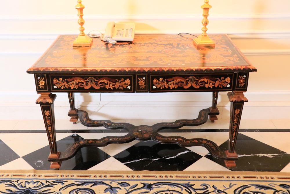 19th century Dutch marquetry inlaid two drawer black (1 of 1)