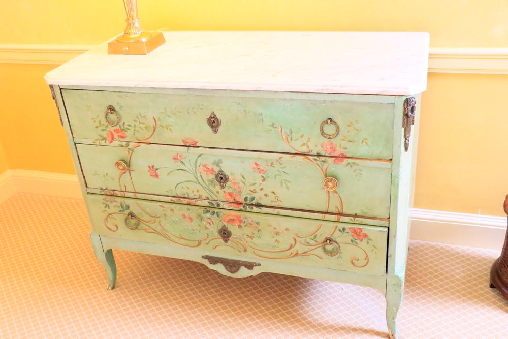 Antique French hand painted three-drawer, floral (1 of 1)
