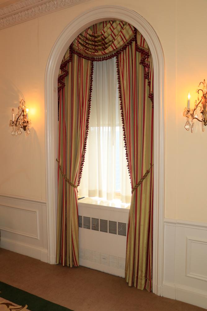 Set of 3: Striped silk draperies, arch top, 109x48" (1 of 1)