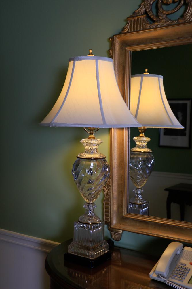 Baccarat style crystal lamp with brass trim (1 of 1)