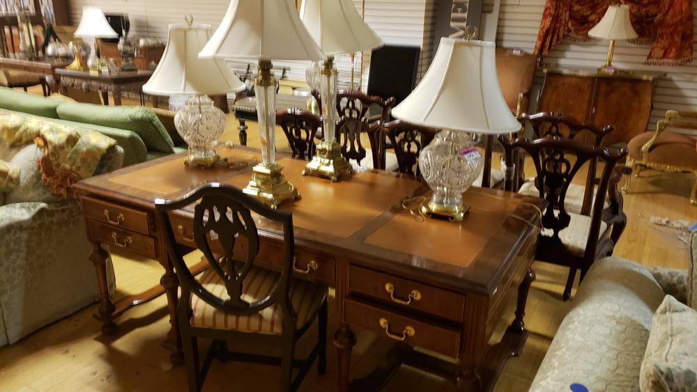 Pair of etched cut crystal and brass table lamps H25" (1 of 1)