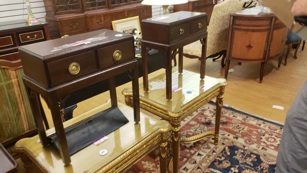 Pair of Gilt 2-Drawer Mahogany Occasional Tables (1 of 1)