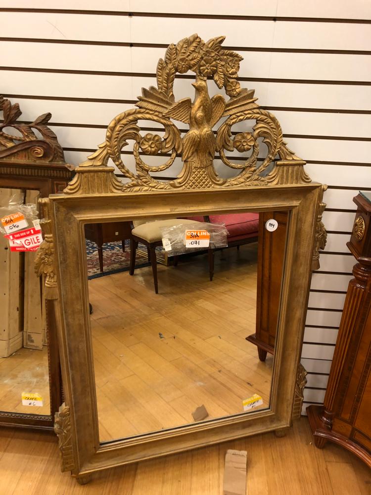 French style gold giltwood mirror with bird motif (1 of 1)