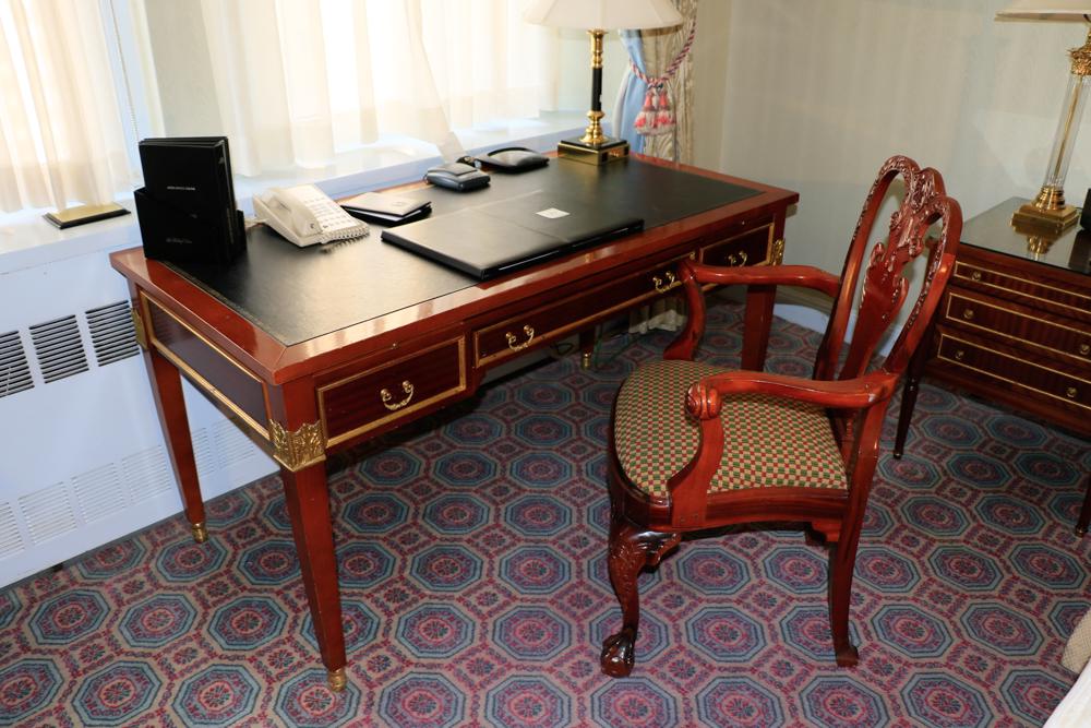 DESK CHAIR WITH GREEN AND RED SQUARE UPHOLSTERY (1 of 1)