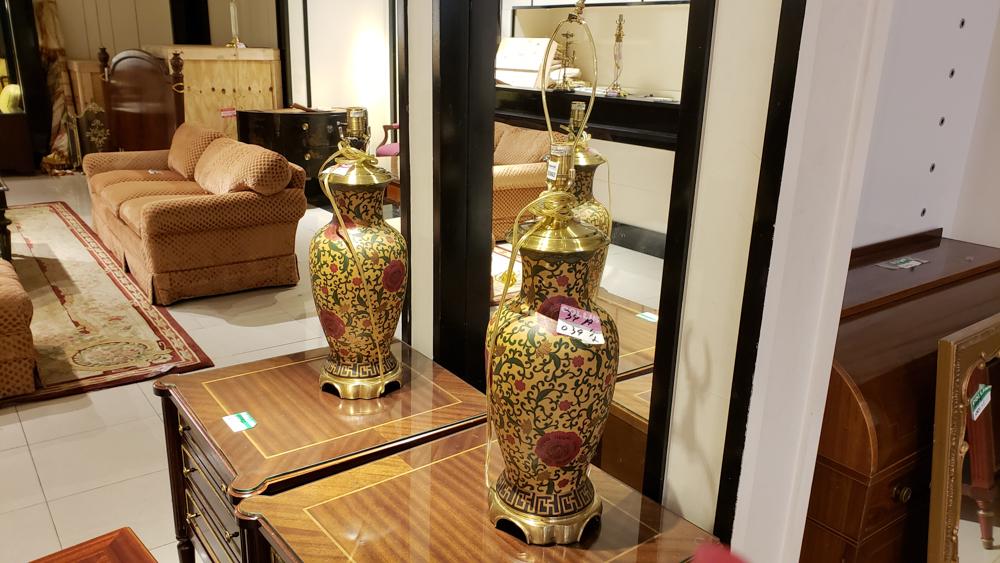 Oriental style floral lamp with brass base, H33" (1 of 1)