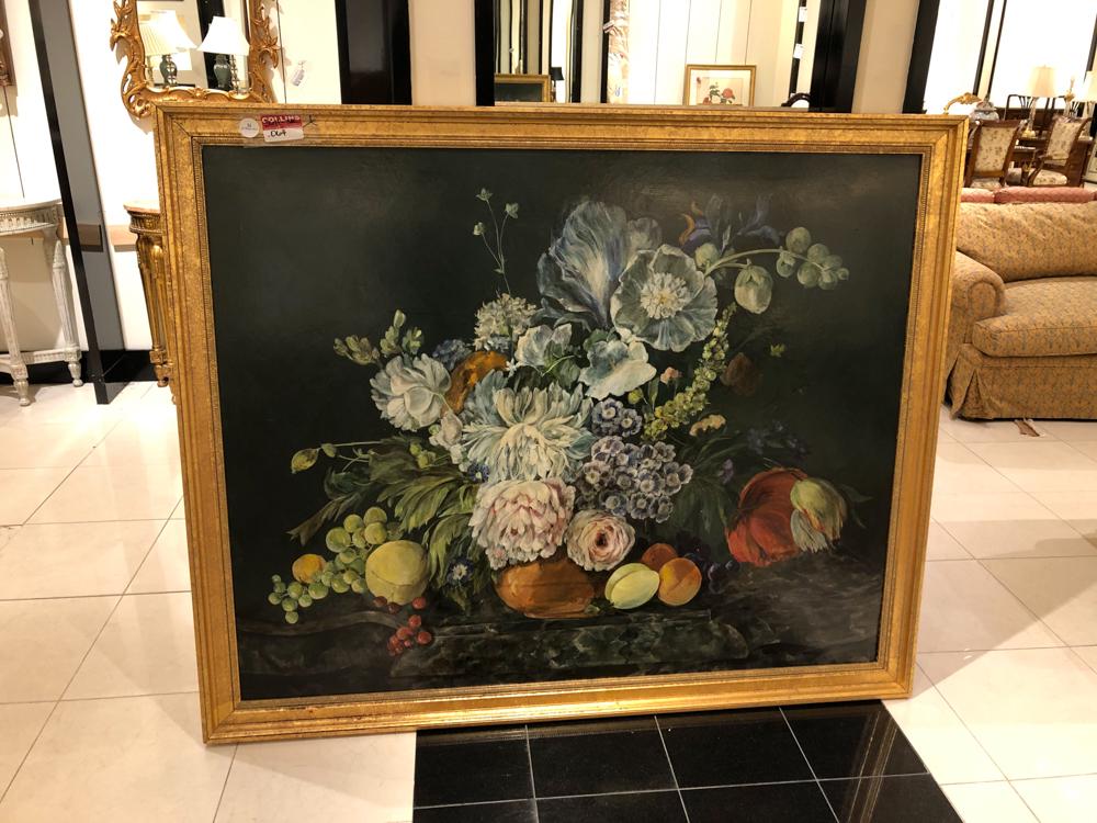 20th cent. Oil on canvas, Floral still life, signed R.: Saudi Arabian Suite: 20th cent. Oil on canvas, Floral still life, signed R. Feigl, 65.5x54"